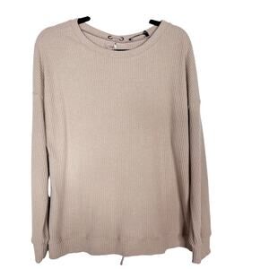 Doe & Rae Womens Small S Brown Ribbed Long Sleeve Lace Up Back Top Cozy Soft